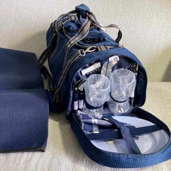 Audrain's Motor Week RI Concours Picnic Wine Bag Duffle Blue Blanket New - Picture 1 of 13